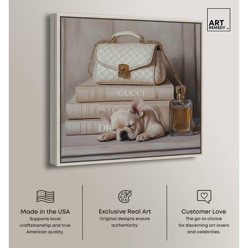 Ivory Books and Frenchie Canvas by Art Remedy