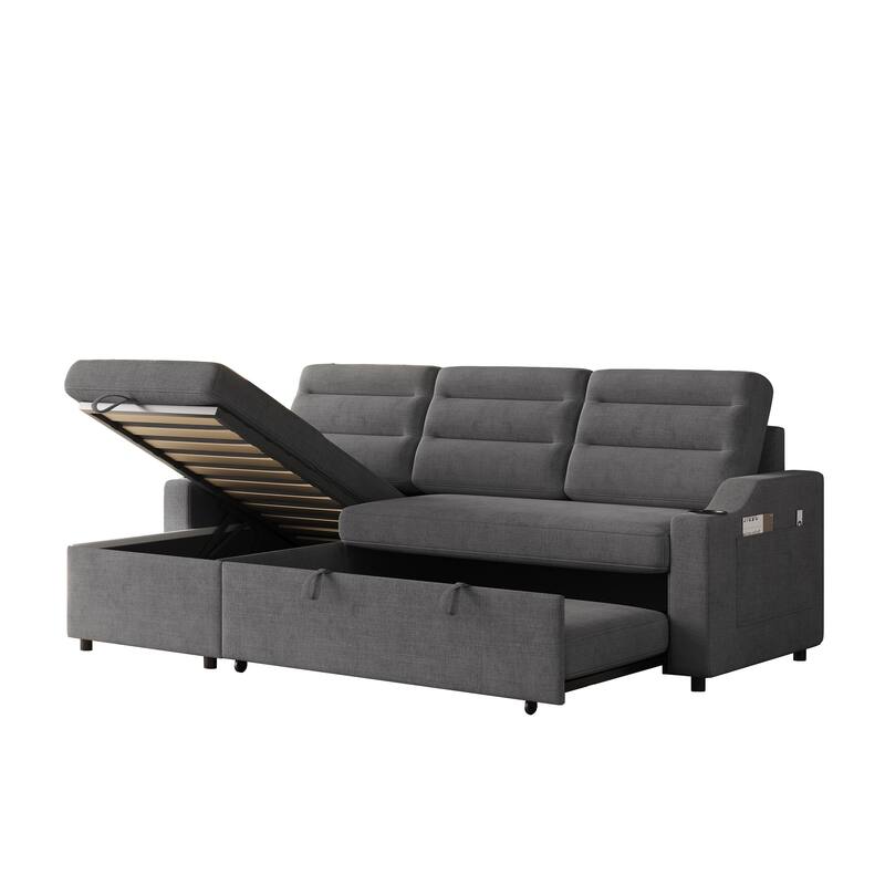 83.5-Inch Convertible Sofa Bed - Stylish Polyester Recliner with Storage for Small Spaces