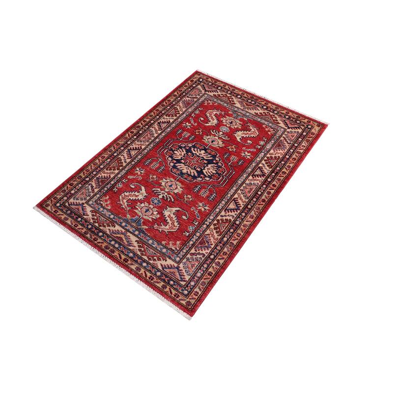 Southwestern Super Kazak Arden Red/Beige Hand Knotted Wool Rug - 2'8'' x 4'5''