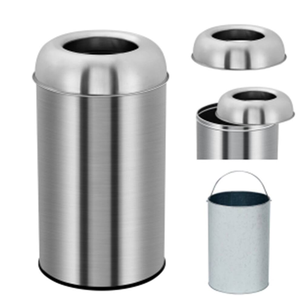 18.5 Gallon/70 L Open Top Commercial Stainless Steel Garbage Can for Restaurant, Home, Office