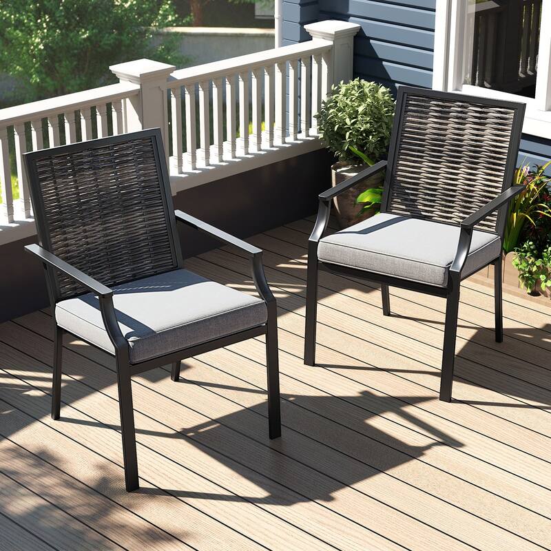 Stackable Patio Wicker Chairs Set of 2 with Removable Cushions - 27" x 24" x 37"