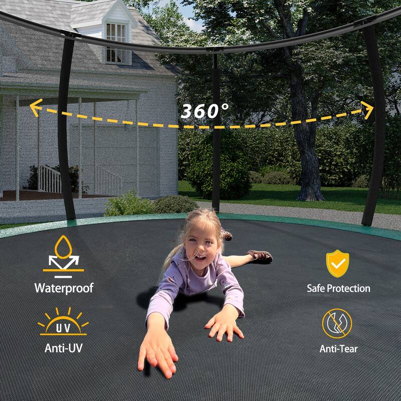 12FT Recreational Kids Trampoline with Safety Enclosure Net & Ladder, Outdoor Recreational Trampolines