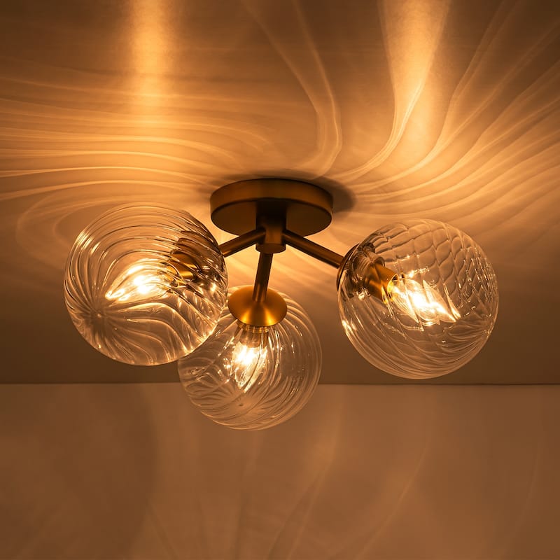 Modern 3-Light 18" W Semi Flush Mount With Opal Glass Shade