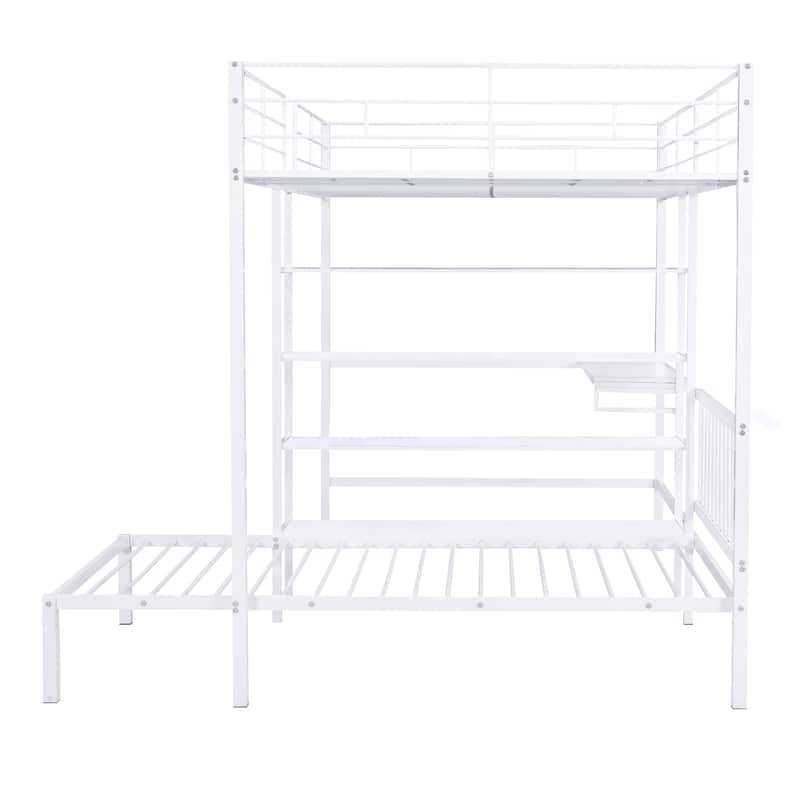 Roomfitters Full over Twin Metal Bunk Bed with Integrated Desk, Shelves and Side Ladder