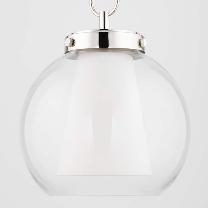 Mitzi by Hudson Valley Sasha 15-inch LED Pendant with Clear Glass Outer, White Belgian Linen Inner