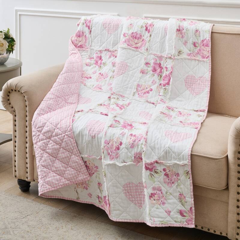 Greenland Home Fashions Veronica's Hearts 50"x60" Ruffled Cotton Throw Quilt