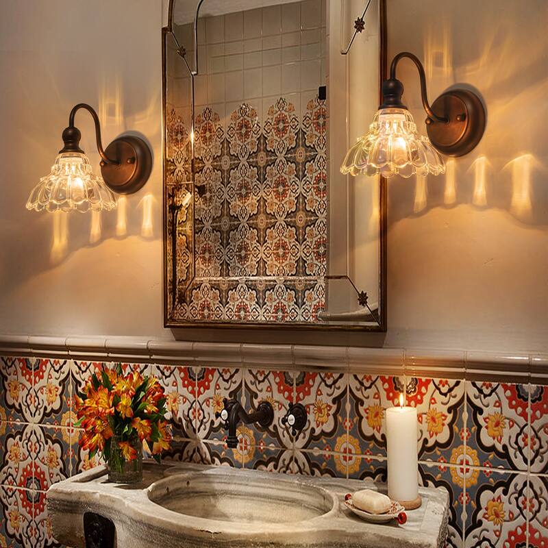 1-Light Vintage Wall Sconce with Clear Trumpet Glass Shades