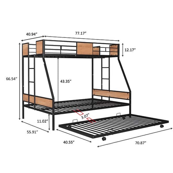 dimension image slide 0 of 2, Metal Twin Over Full Bunk Bed with Trundle - CPC Certified