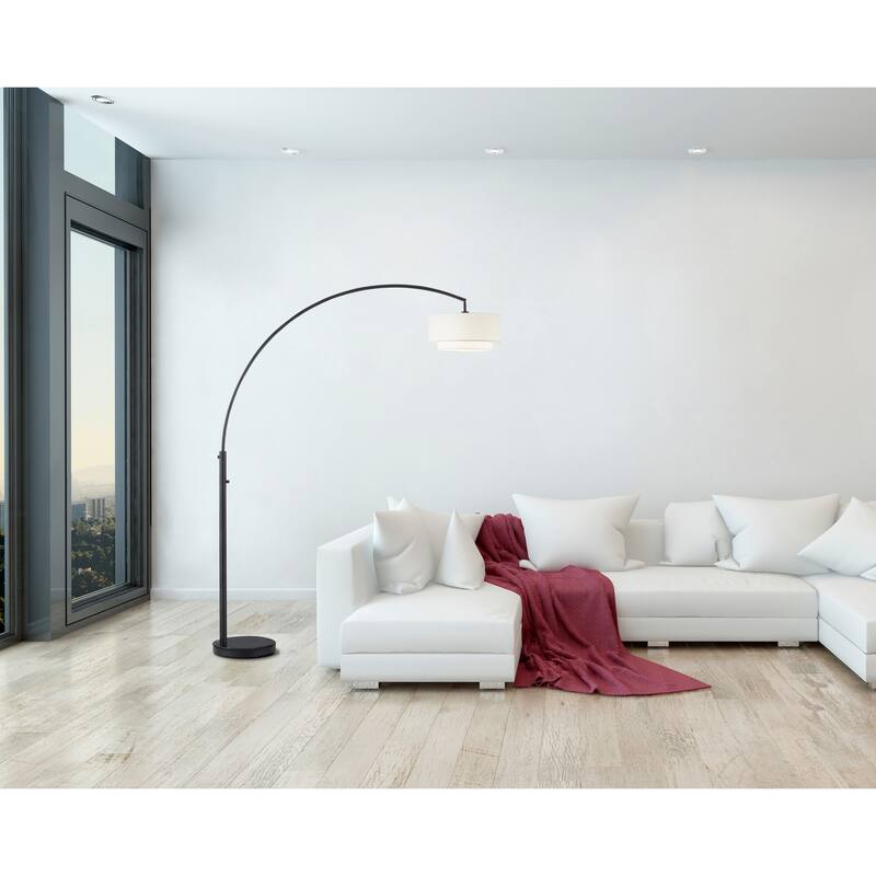 Double Shade 82" Led Arched Floor Lamp With Marble Base & Dimmer - 82