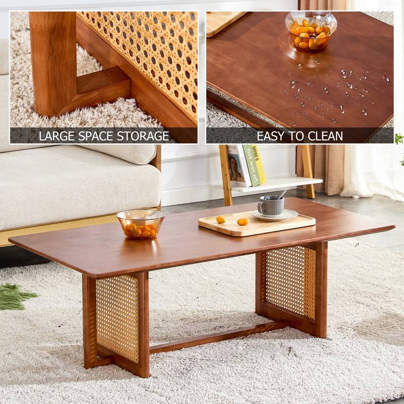 GDFStudio Aurelion Chinese Style Imitation Rattan and Solid Wood Rectangular Coffee Table