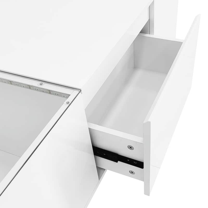 Modern LED CoffeeTable with High-Gloss Finish and Glass Tabletop
