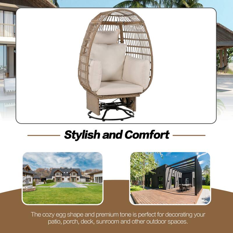 Outdoor Patio Rattan Swivel Egg Chair with Rocking Function