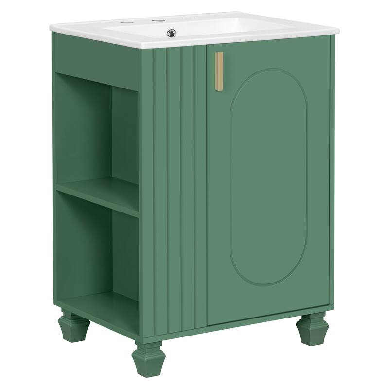 24" Bathroom Vanity with Sink, Bathroom Cabinet with Door Shelf, Side Open Storage, Solid Wood Frame,Soft Closing Door