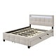 preview thumbnail 5 of 13, Queen Size Linen Upholstered Platform Bed w/ Twin XL Size Trundle & 2 Drawers, LED Light Bunk Bed for Kids Teens Adults, Beige