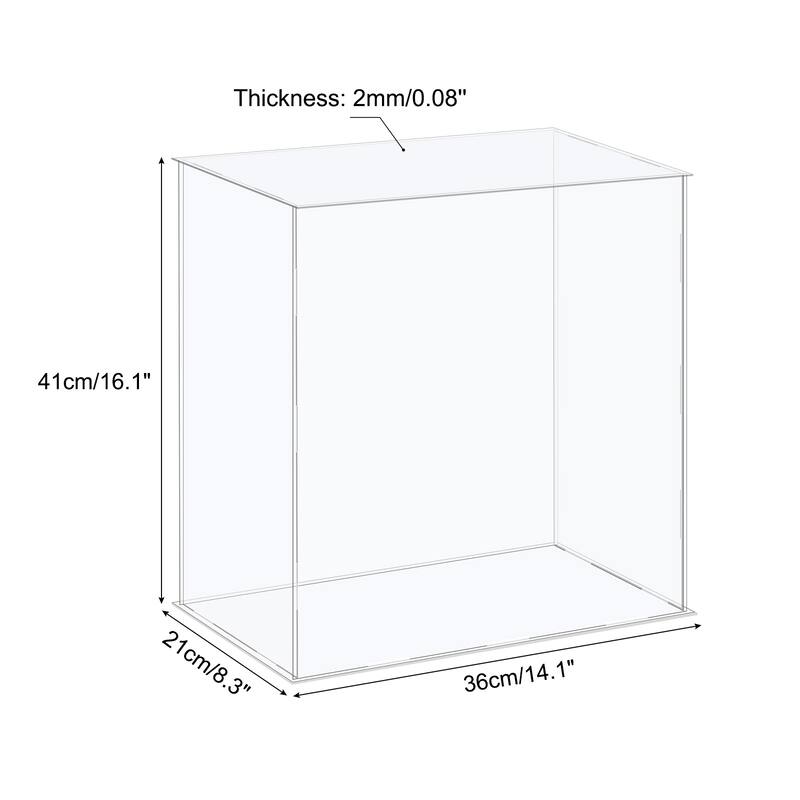 Acrylic Display Case Plastic Cube Storage Box Clear Assemble Showcase - 14.1x8.3x16.1 Inch