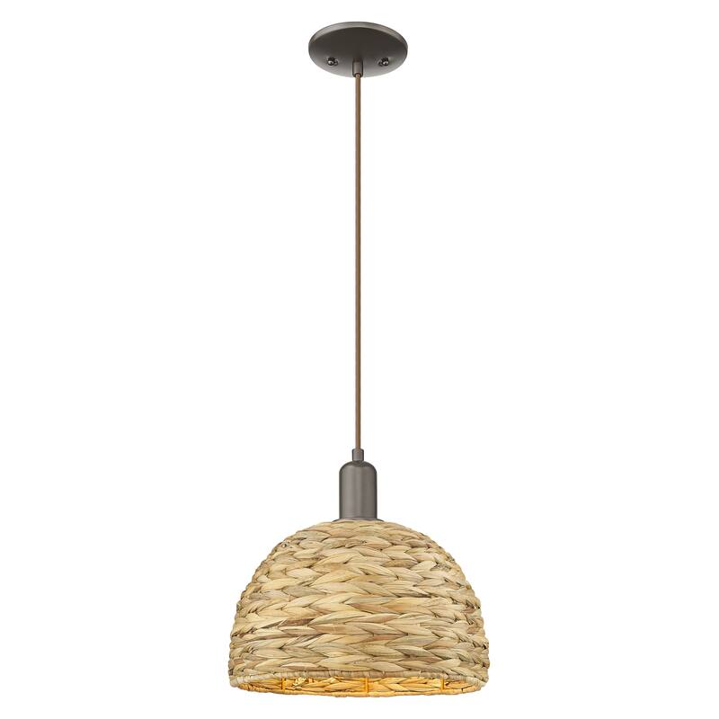 Innovations Lighting Endless Possibilities Arcadia - Woven Rattan - 1 Light 12" Cord Hung Mini Pendant - Oil Rubbed Bronze