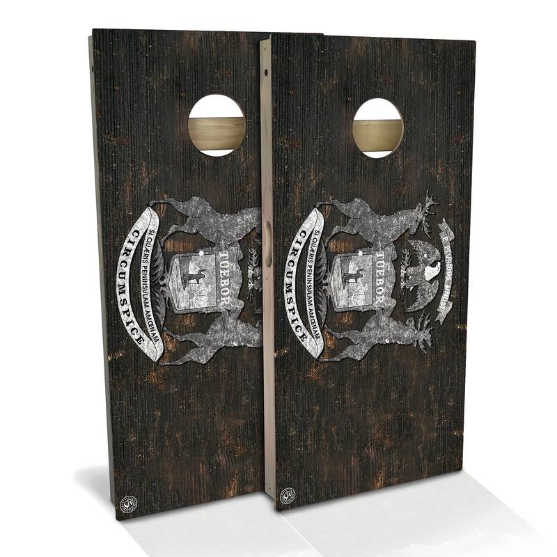 Michigan Flag Rustic Outdoor Cornhole Board Set - Premium 2x4 - Include Carrying Case