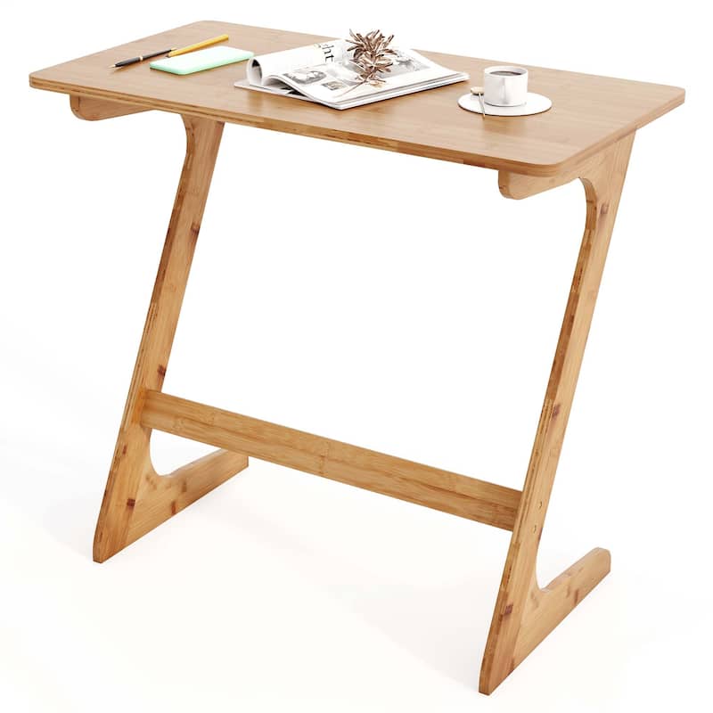 Set of 2 Bamboo TV Tray Table Z Shaped Sofa Side Table for Small Space - Natural - 1 pcs