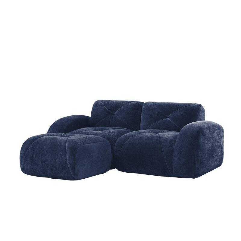L-shaped Boneless Sofa, Soft Velvet Fabric, Tufted Design, 32D High Density Sponge, No Assembly Required