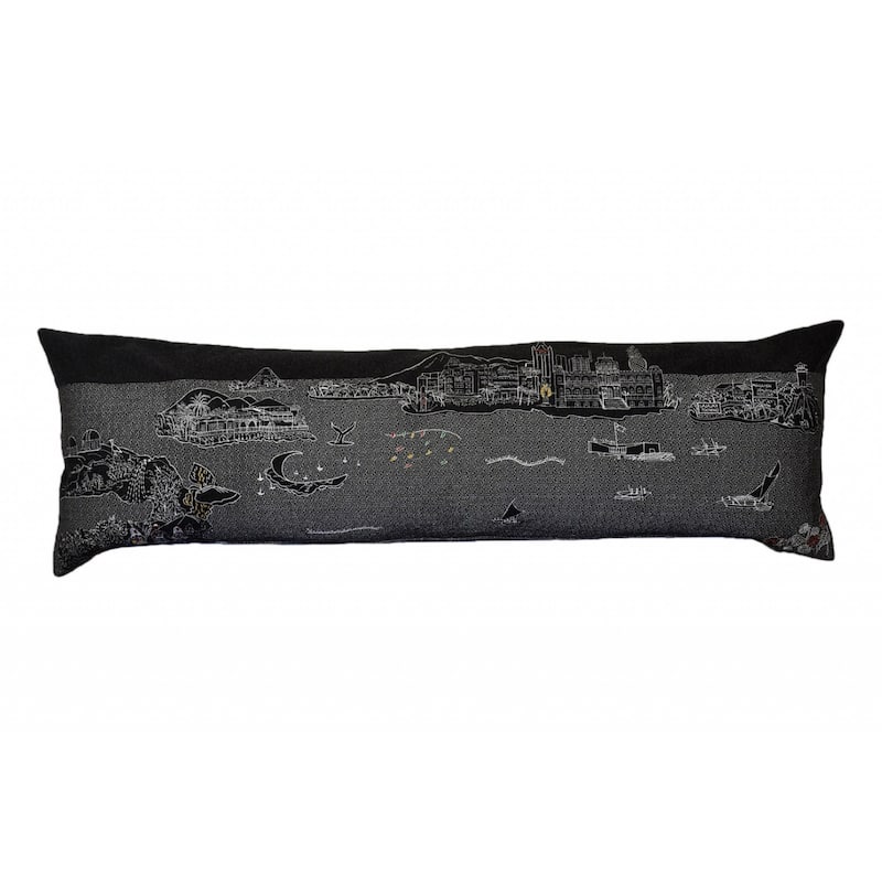 14" X 45" Black Gray and White Hometown Pride Wool Lumbar Throw Pillow