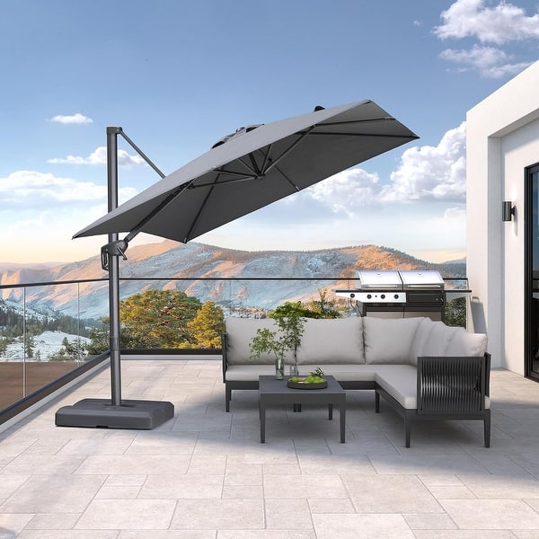fade proof patio umbrella PURPLE LEAF Stylish UV50+ Fade Resistant Patio Cantilever Umbrella With Base