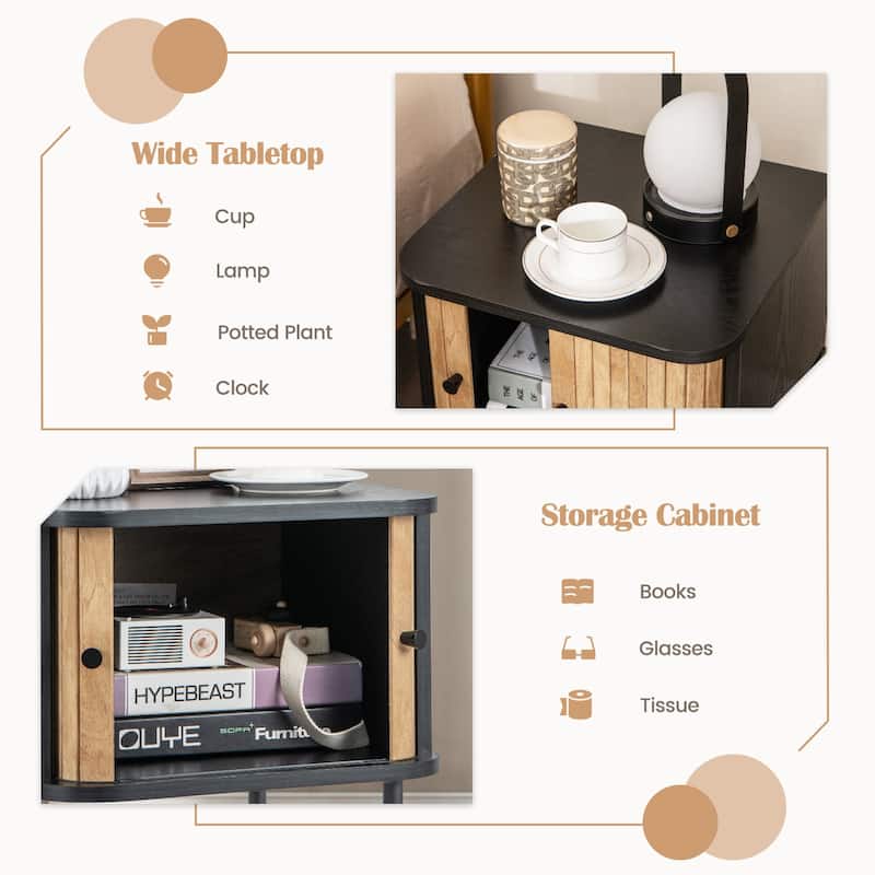Costway Sliding Door Nightstand Mid-century Modern Storage End Table