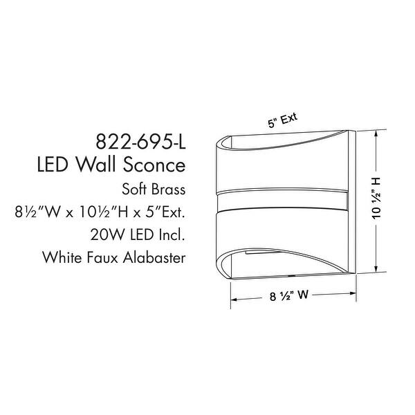 dimension image slide 1 of 2, Minka Lavery 822-L Velaux 11" Tall LED Wall Sconce with Faux Alabaster