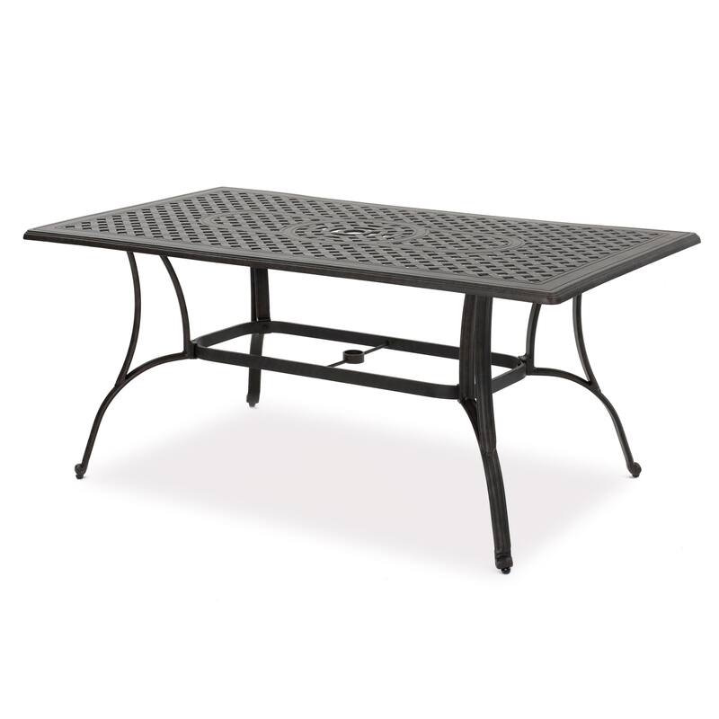 Roomfitters Outdoor Cast Aluminum Rectangular Dining Table with Lattice Design, Rust Resistant Bronze