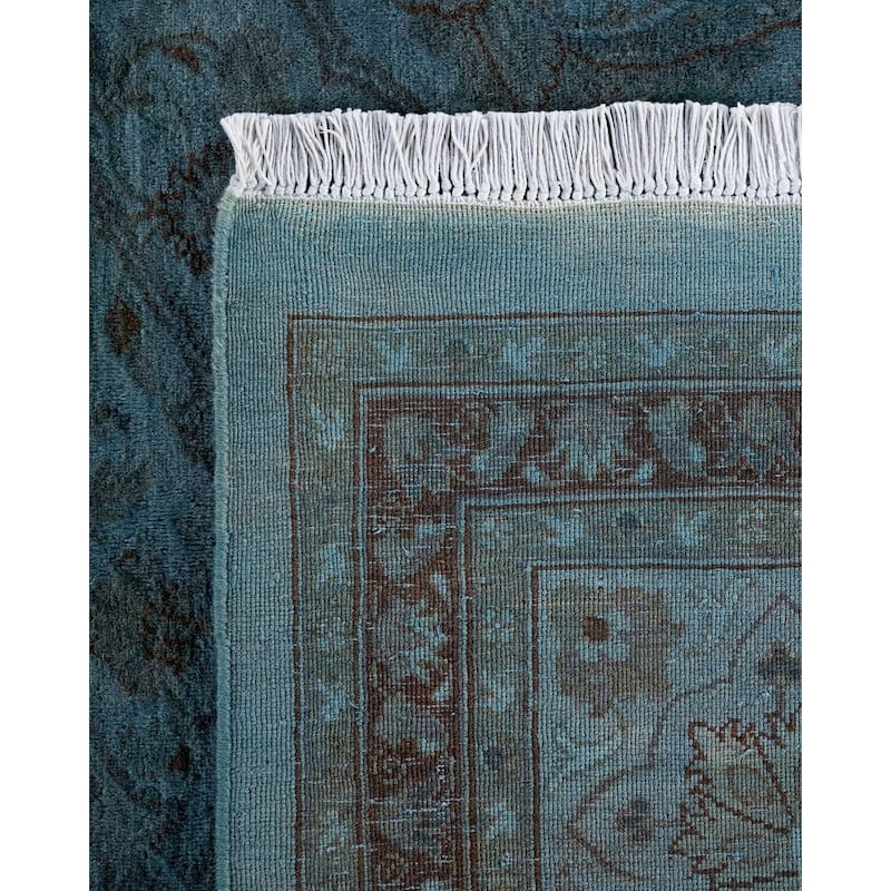Overton Hand Knotted Wool Vintage Inspired Modern Contemporary Overdyed Blue Area Rug - 8' 2" x 10' 4"