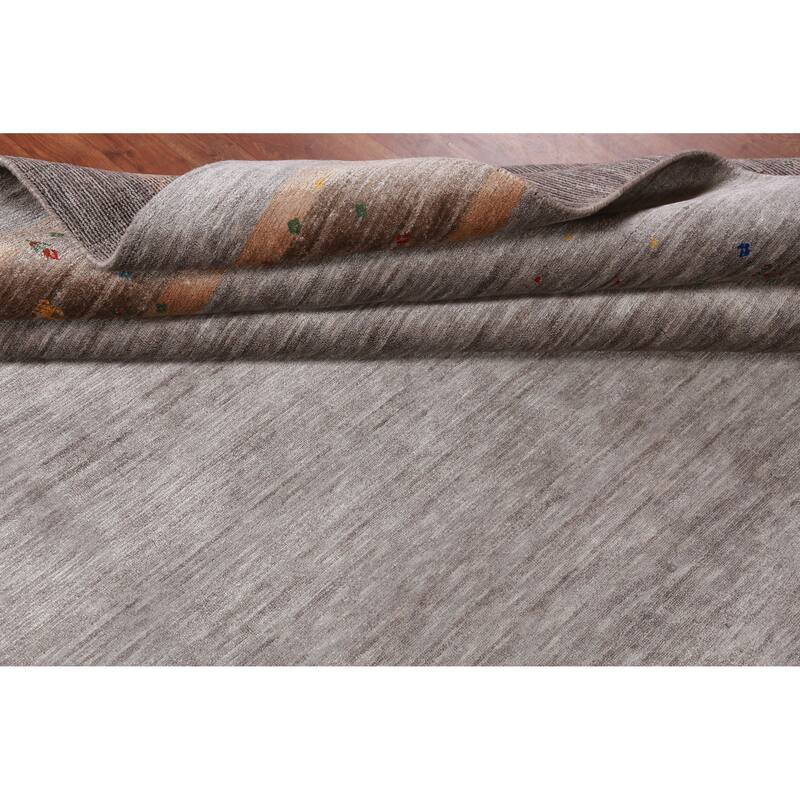 Gabbeh Indian Area Rug Handmade Beige Tribal Silk Carpet - 7'9" x 9'9"