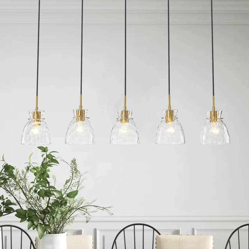 1/3/5-Light Modern Black & Gold Textured Glass Pendant Light - Adjustable Hanging Ceiling Fixture for Dining Room