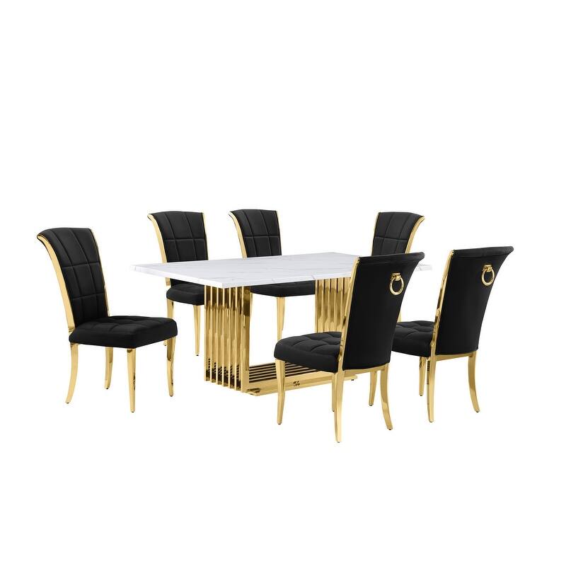 Best Quality Furniture D310/1-SC320-7 Dining Set with 68" White Marble Top