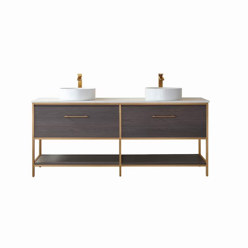 Murcia 72" Double Vanity in Suleiman Oak with Stone Countertop