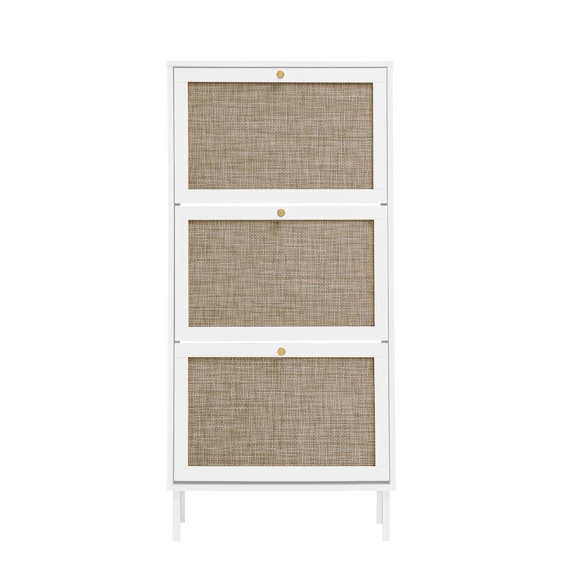 Freestanding Modern Shoe Rack Storage with 3 Natural Rattan Door