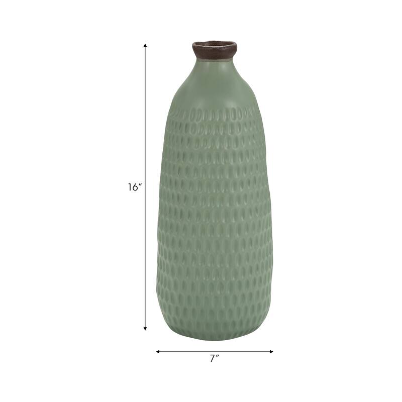Ceramic Modern Dimpled Texture Vase - Green, 16"