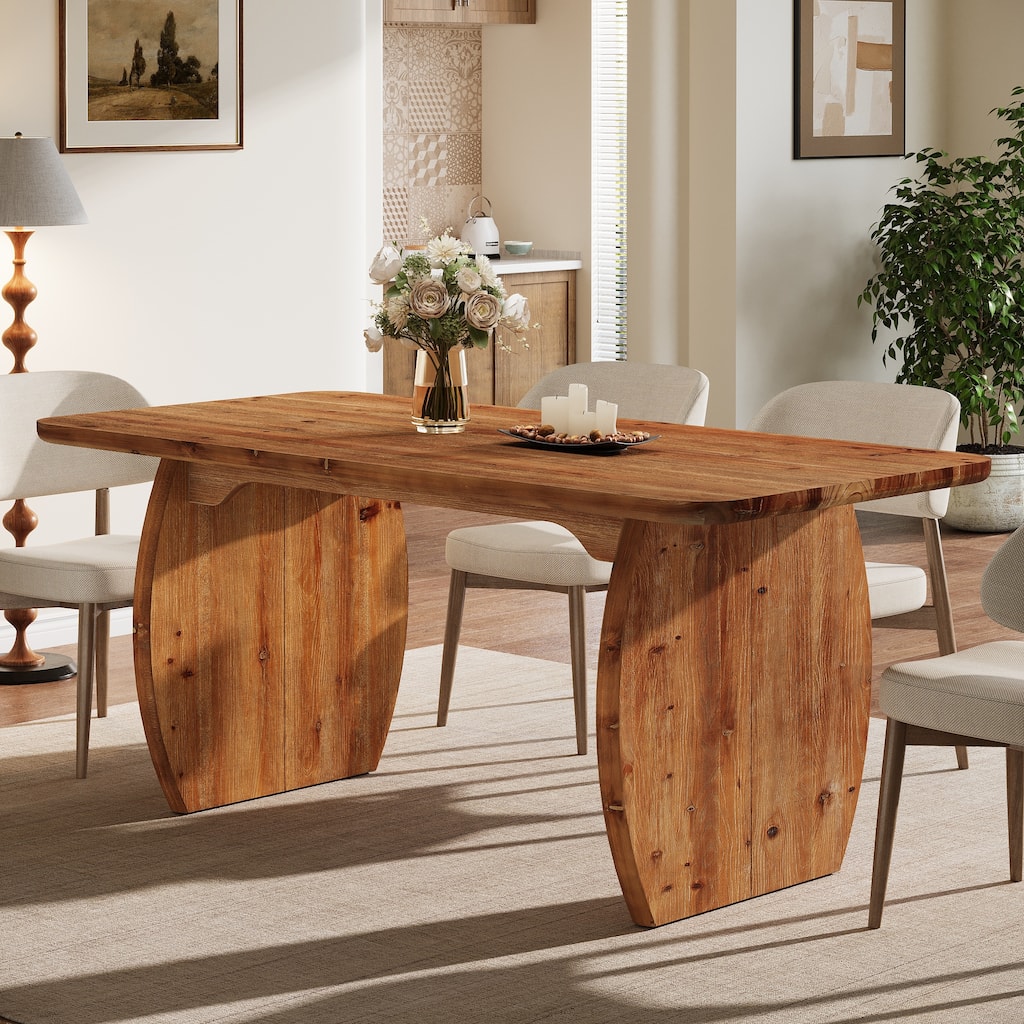 63'' Solid Wood Dining Table for 4-6 People, Sturdy Wooden Legs