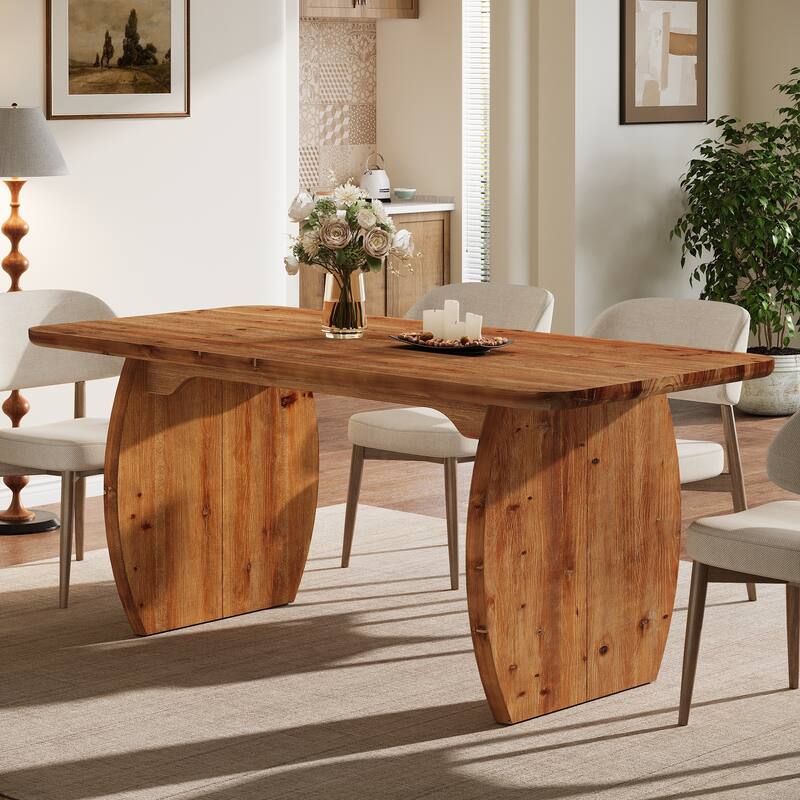 63'' Solid Wood Dining Table for 4-6 People, Sturdy Wooden Legs - Brown