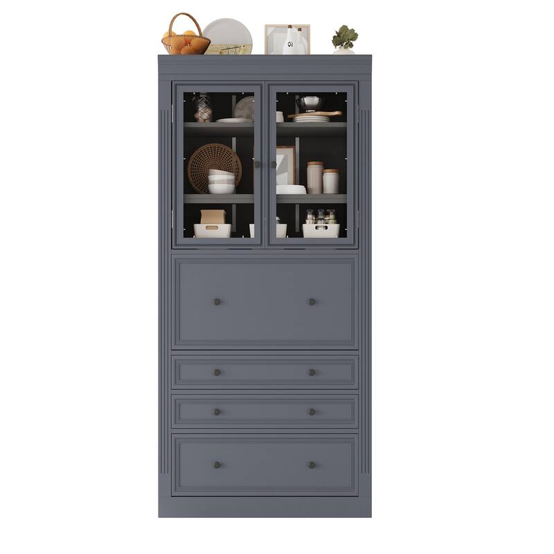 Roomfitters 78 Inch Tall Kitchen Pantry Storage Cabinet with Power Outlet and Drop-Down Surface