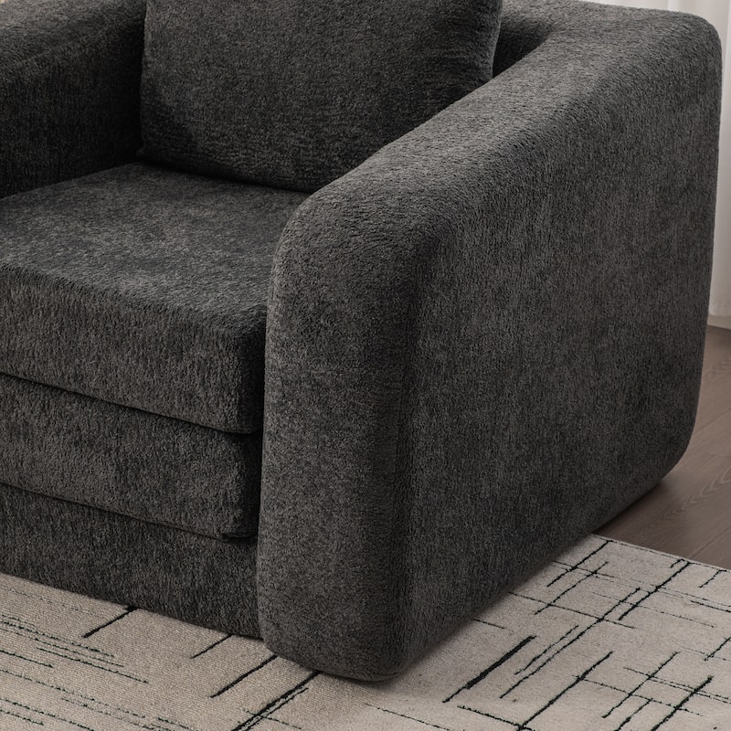 40" Convertible Chenille Floor Sofa Bed, Foldable Boneless Mattress Cloud Single Couch Lounge Chair with Armrest & Pillow