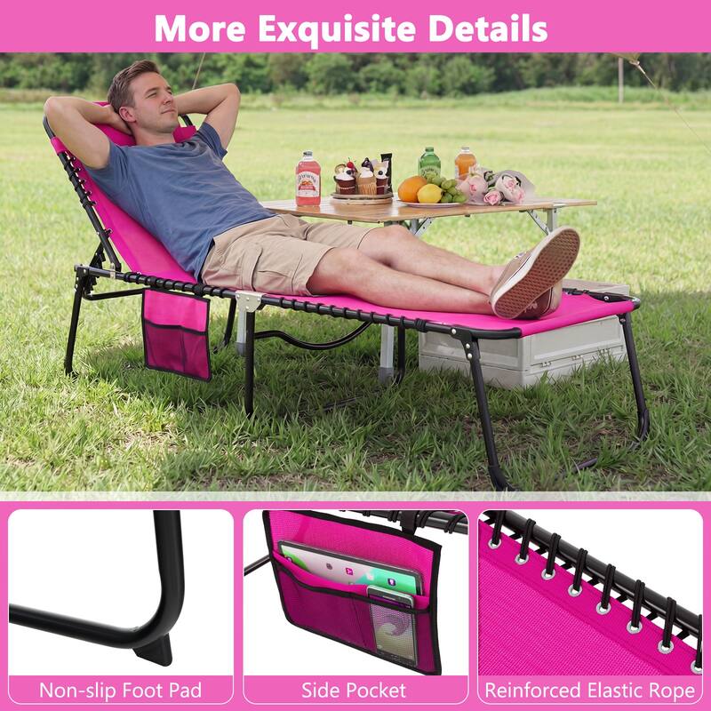 Gymax 2PCS Folding Chaise Lounge Chair w/Comfortable Headrest Easy