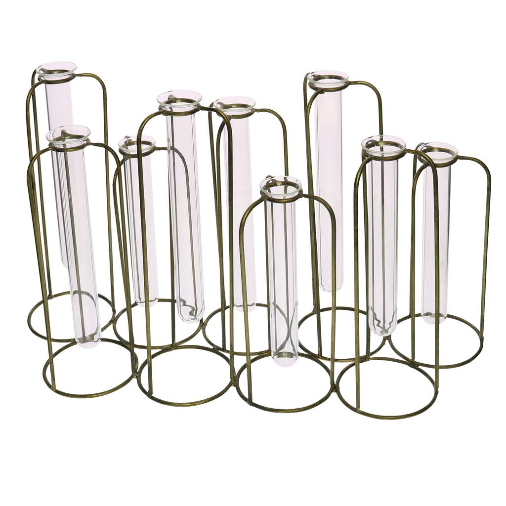 Clear Metal Bud Table Vase for Living Room, Watertight and Decorative - 5.5” D x 15” W x 9” H