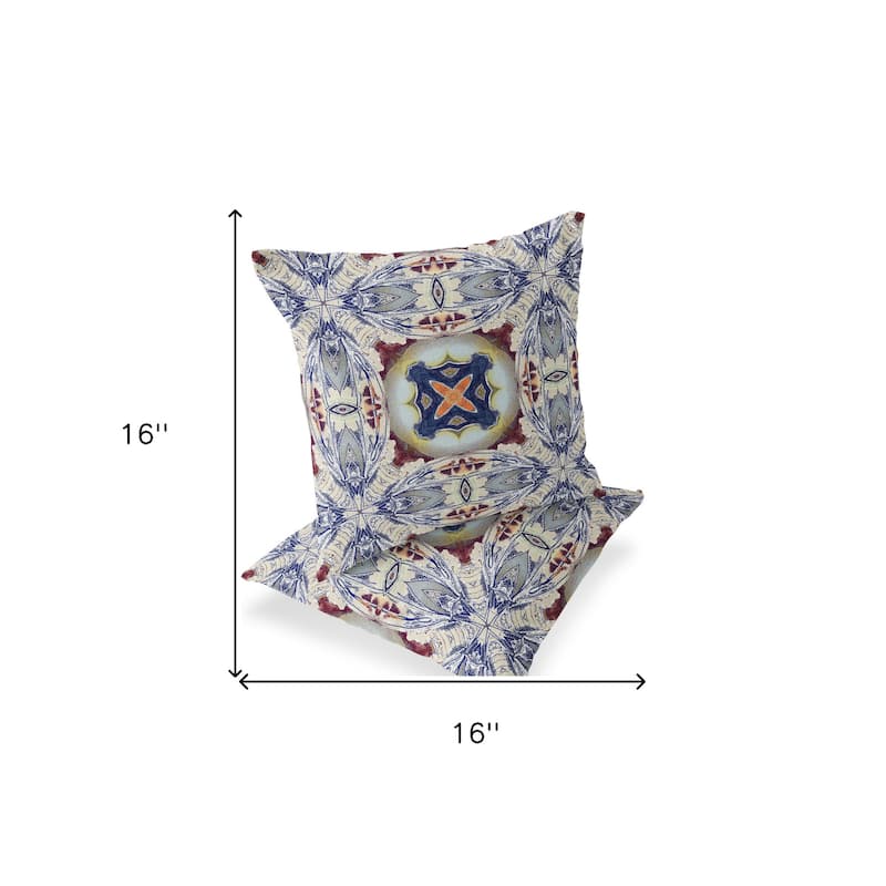 HomeRoots Set of Two 16" X 16" Blue and Gray Blown Seam Floral Indoor Outdoor Throw Pillow - 16.00' X '16.00' X '5.00