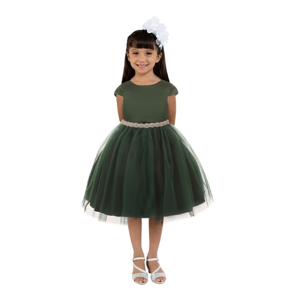 Kids Dream Little Girls Hunter Green Satin Tulle Rhinestone Christmas Dress. Opens flyout.