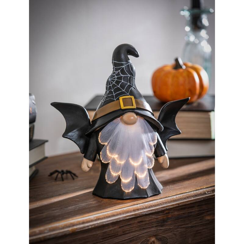 8.75" LED Resin Gnome with Witch Hat Tabletop Decor