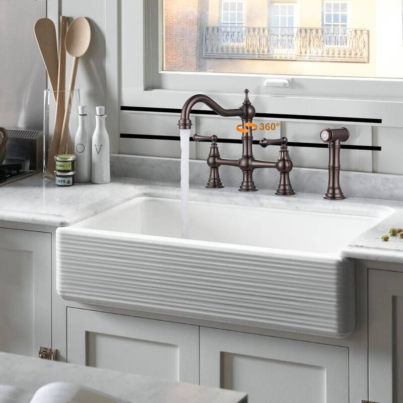 WOWOW Double Handle Bridge Kitchen Faucet with Side Sprayer