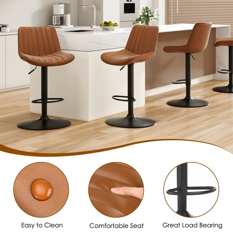 Bar Stools Set Of 2,Swivel Adjustable Barstools,Bar Height Stools With Back Support,Pu Leather