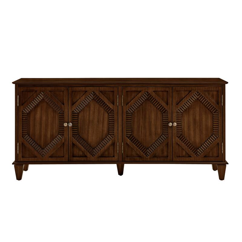 Sideboard Cabinet with 4 Doors & Adjustable Shelf, Accent Cabinet with Solid Wood Legs, Large Wine Bar Storage Cabinet