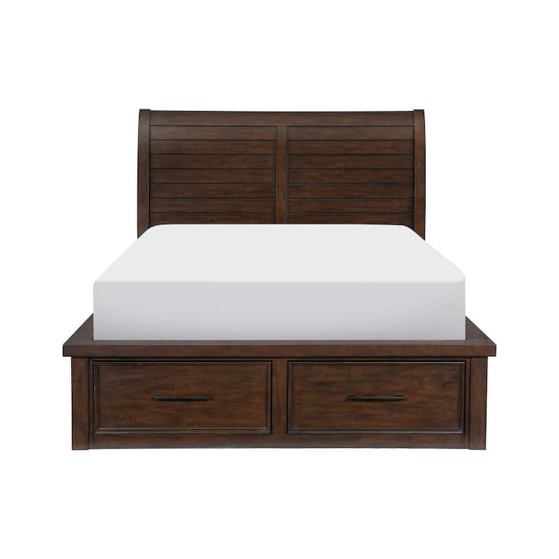 Daisy Queen Platform Bed, 6 Storage Drawers, Metal Handles, Brown Wood