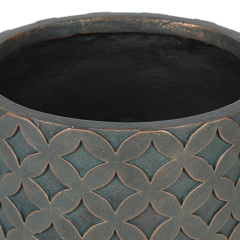 Butterfly Embossed Brown 12.3-Inch Round MgO Planter with Wood Legs