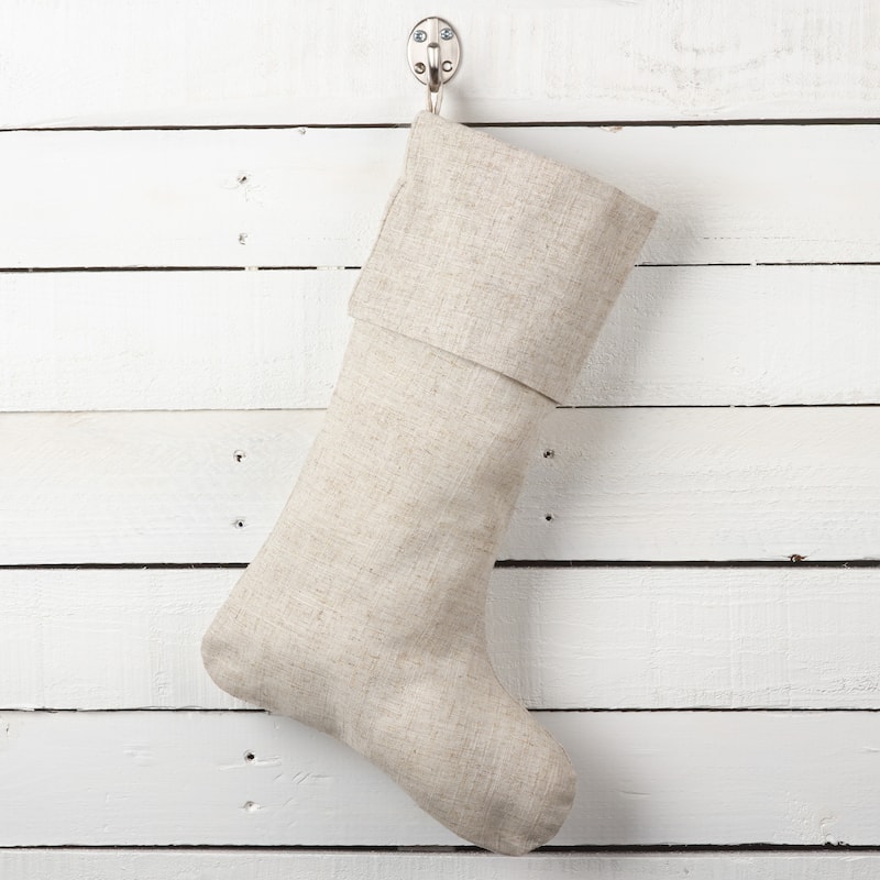 Natural Linen Blend Decorative Christmas Stocking